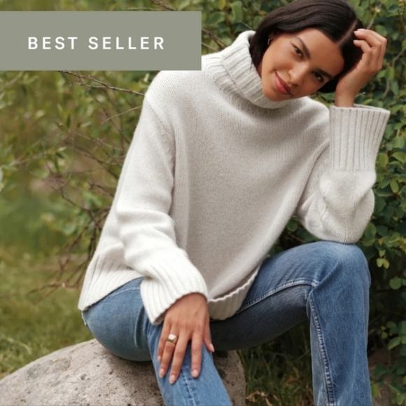 NWT Jenni Kayne Cashmere Jet Turtleneck Sweater Sugar White/Tan XS/S Oversized - Picture 10 of 10